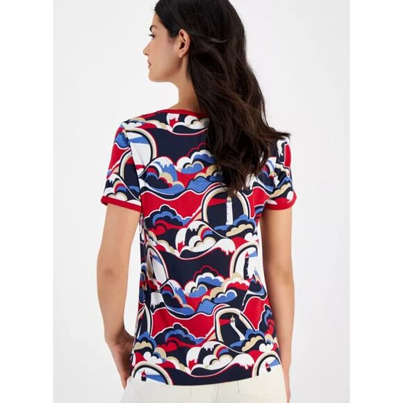 NAUTICA Multicolored Lighthouse Print Sz Large Cotton Blend Tee Shirt NEW NWOT - Picture 3 of 5